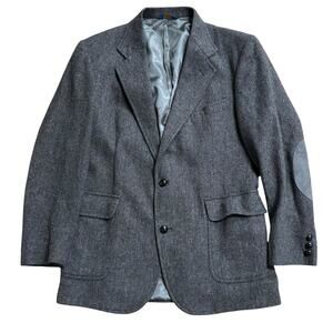 VTG Pendleton Sport Coat Jacket Mens 42L Gray Herringbone Tweed Wool Elbow Patch